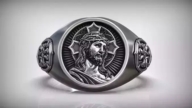 Jesus Christ Crown Thorn Cross Pattern Christian Solid Ring