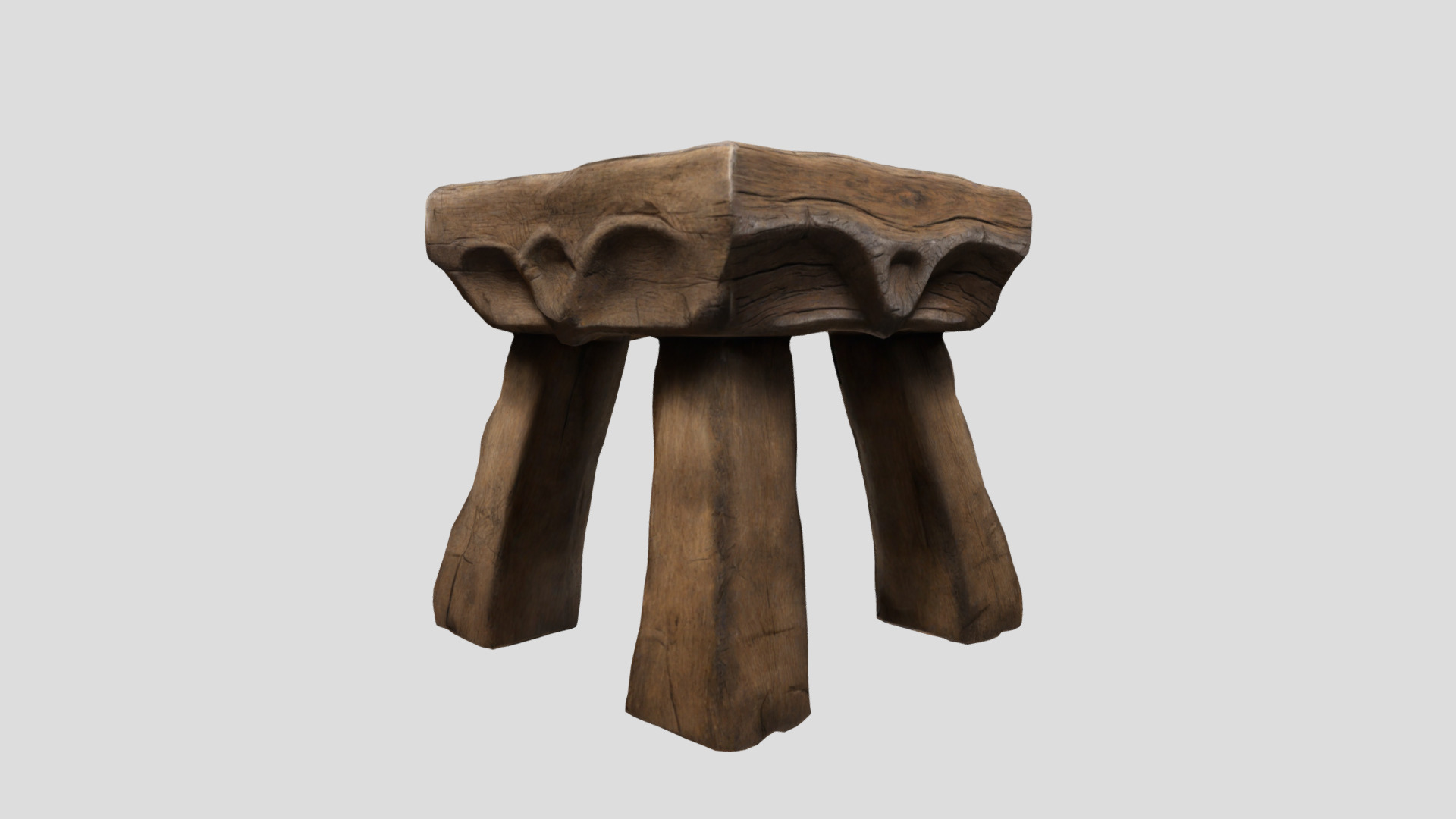 Medieval Rustic wooden Stool Low-poly 3D model_5