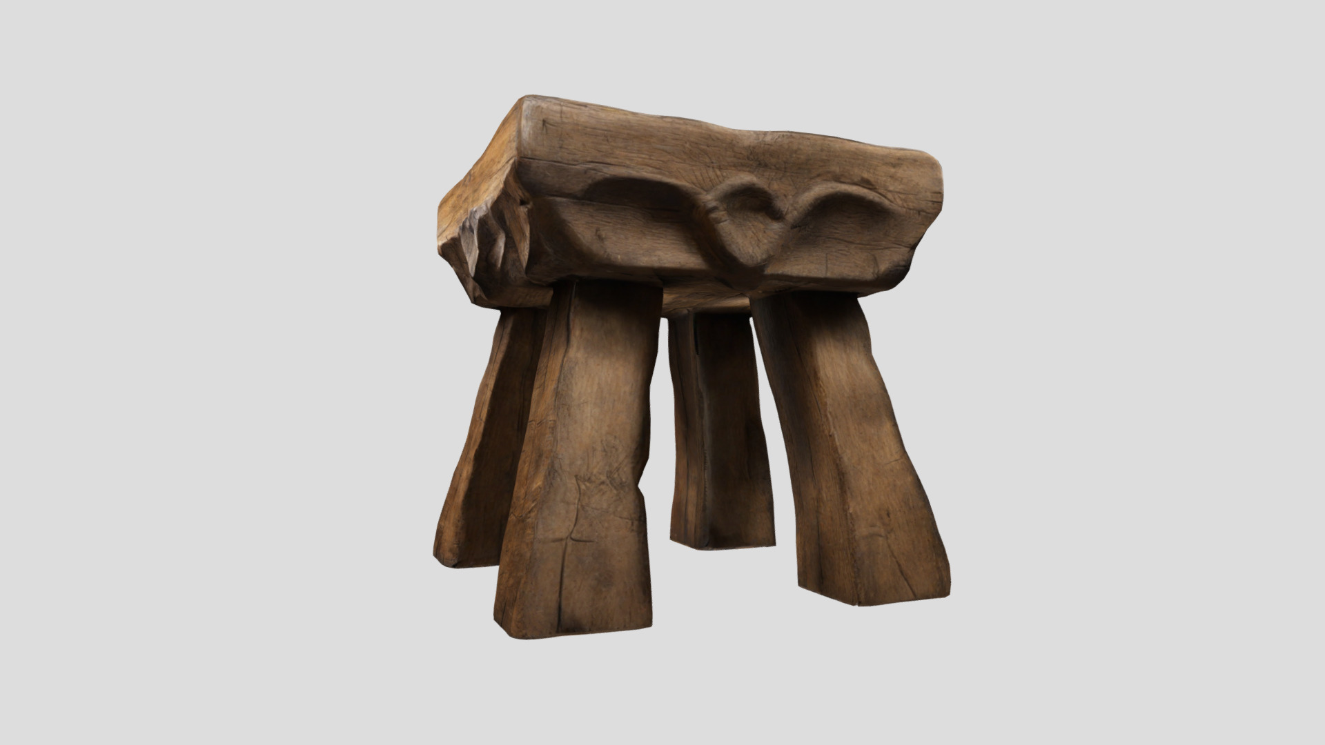 Medieval Rustic wooden Stool Low-poly 3D model_6