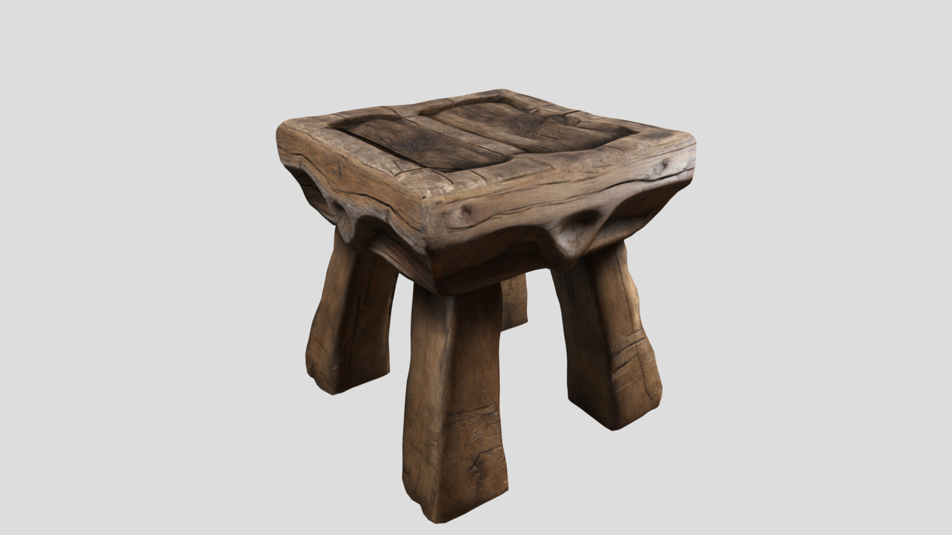Medieval Rustic wooden Stool Low-poly 3D model_2