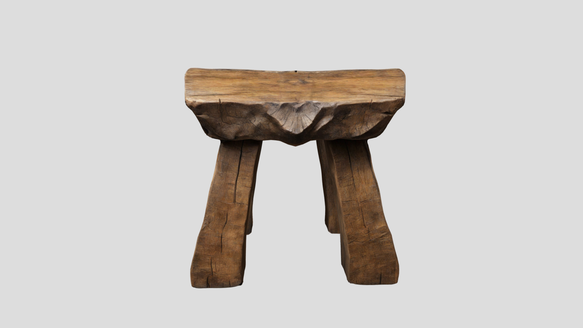 Medieval Rustic wooden Stool Low-poly 3D model_8