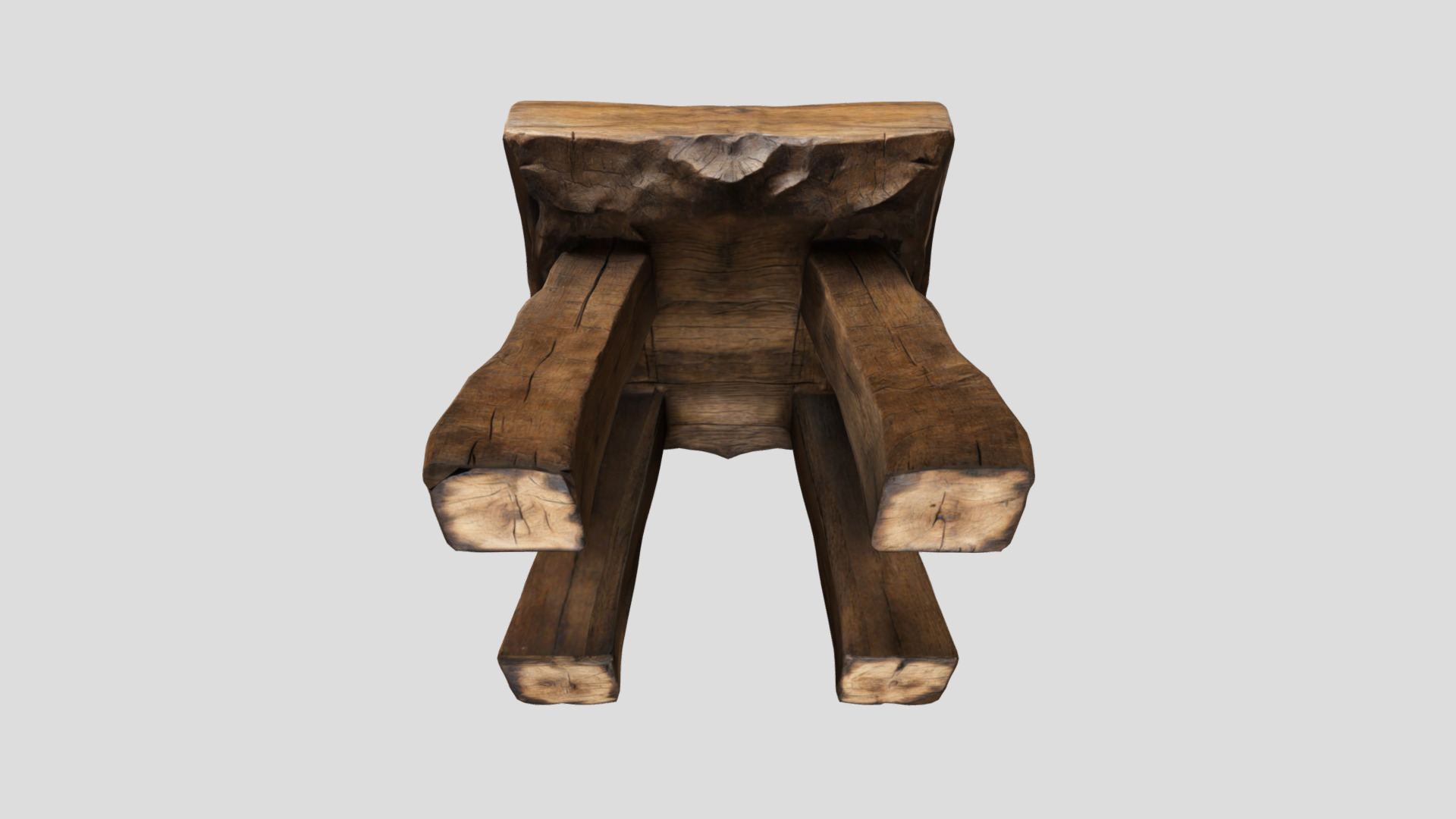 Medieval Rustic wooden Stool Low-poly 3D model_9