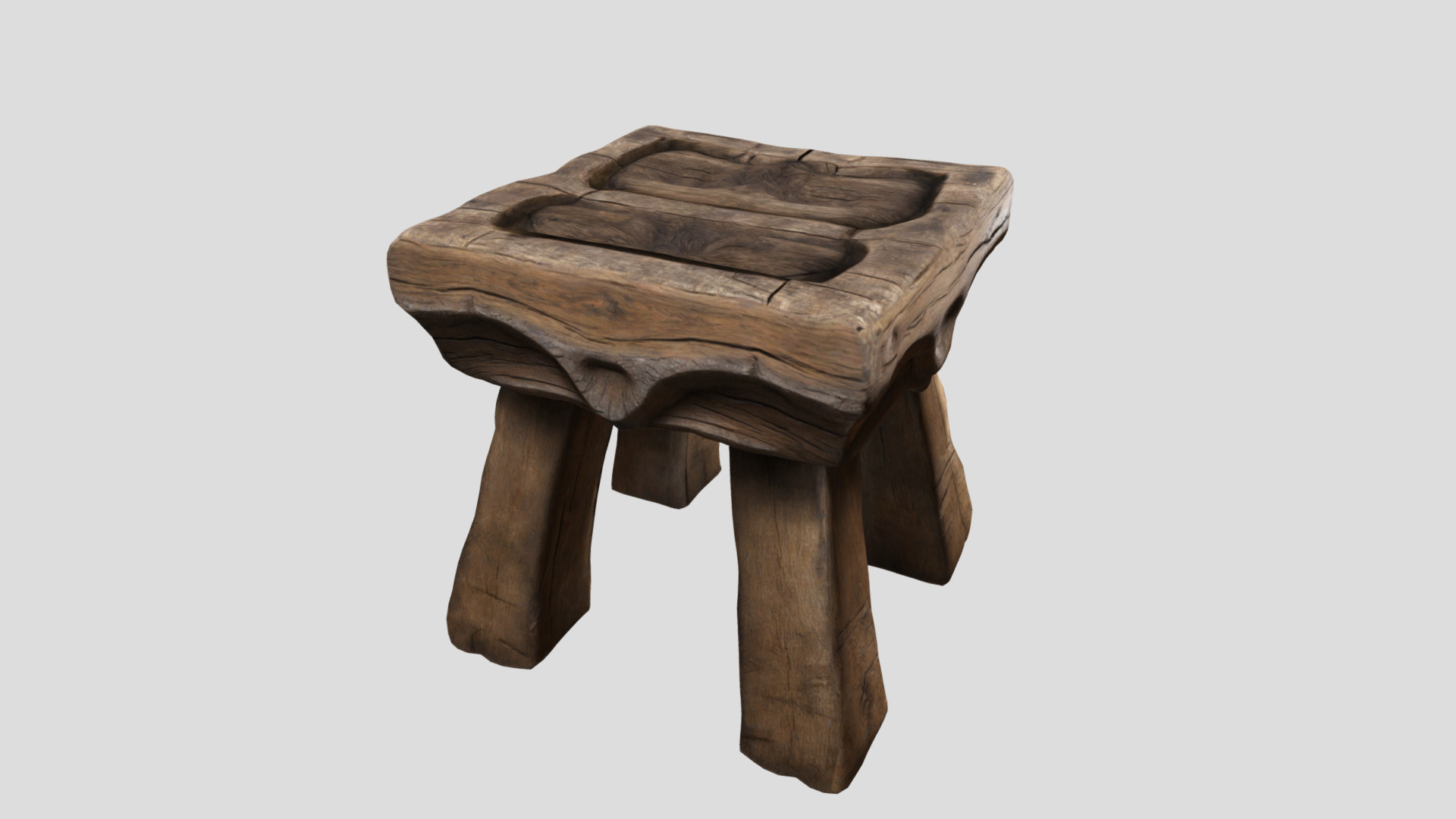 Medieval Rustic wooden Stool Low-poly 3D model_3