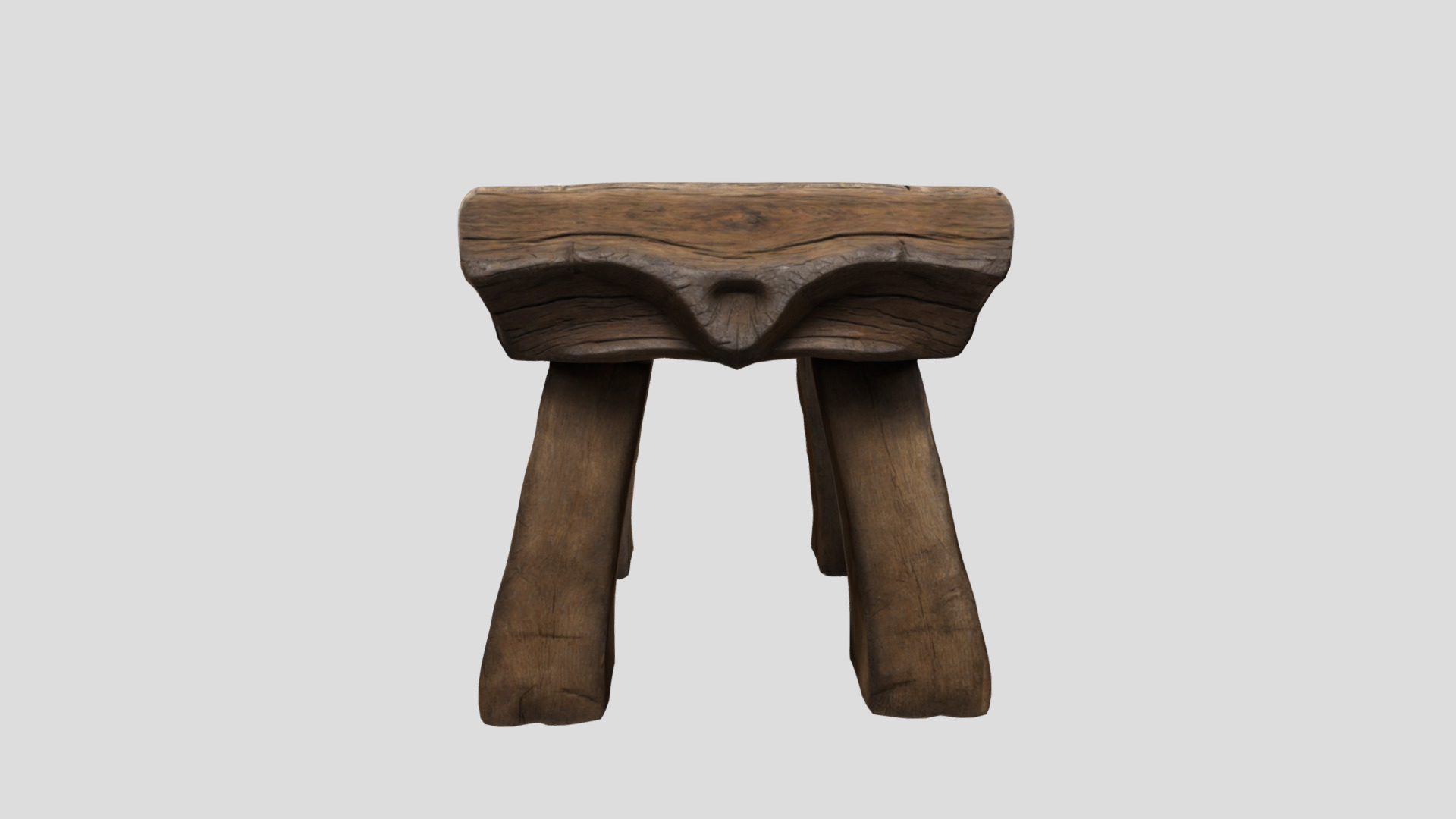 Medieval Rustic wooden Stool Low-poly 3D model_4