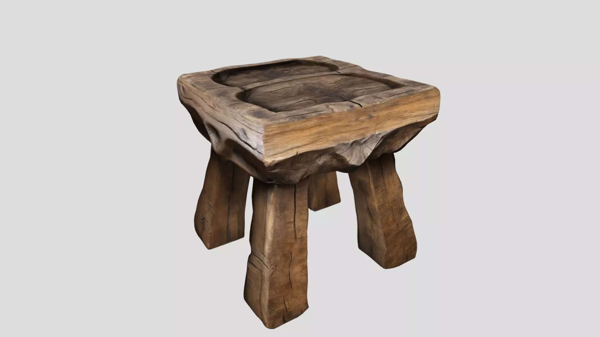 Medieval Rustic wooden Stool Low-poly 3D model_0