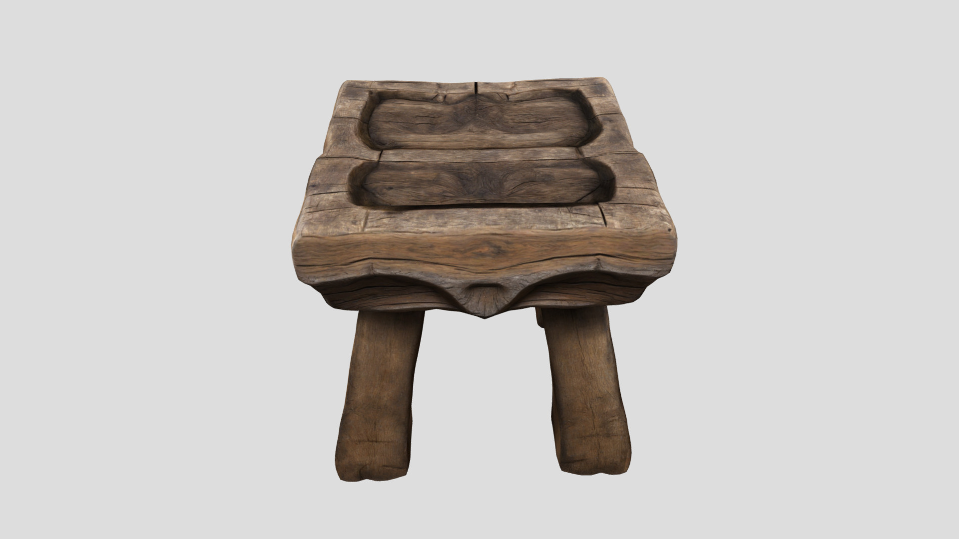 Medieval Rustic wooden Stool Low-poly 3D model_12