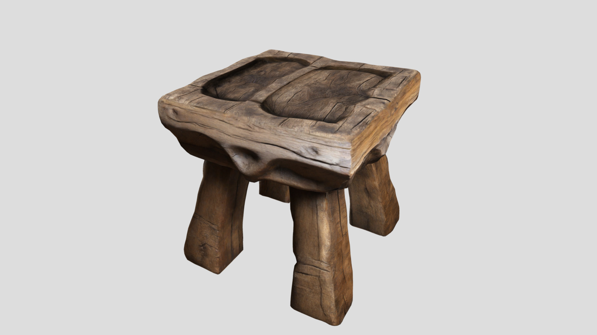 Medieval Rustic wooden Stool Low-poly 3D model_1