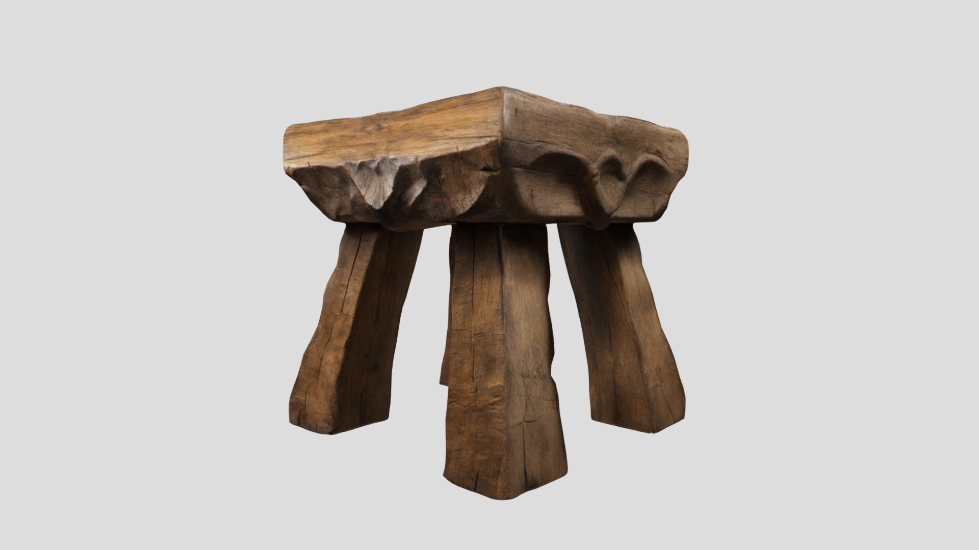 Medieval Rustic wooden Stool Low-poly 3D model_7