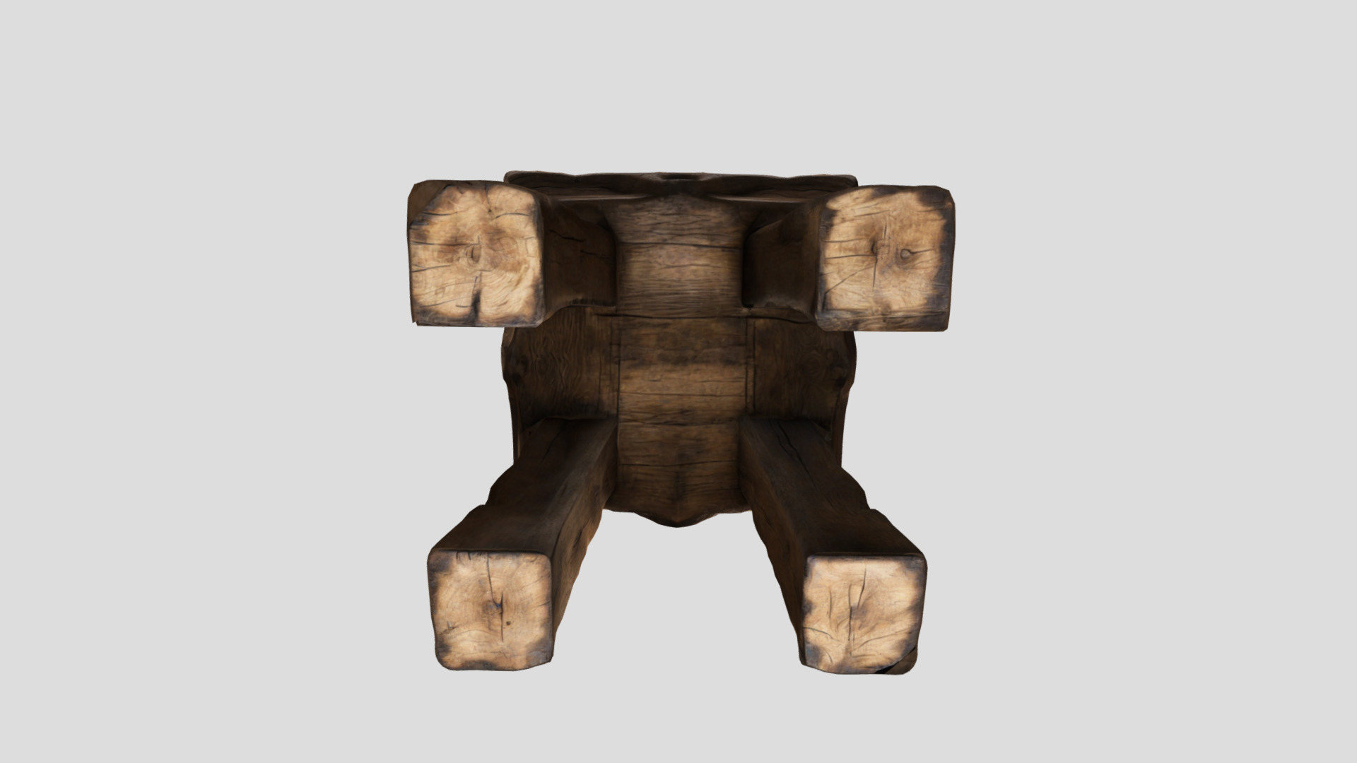 Medieval Rustic wooden Stool Low-poly 3D model_11