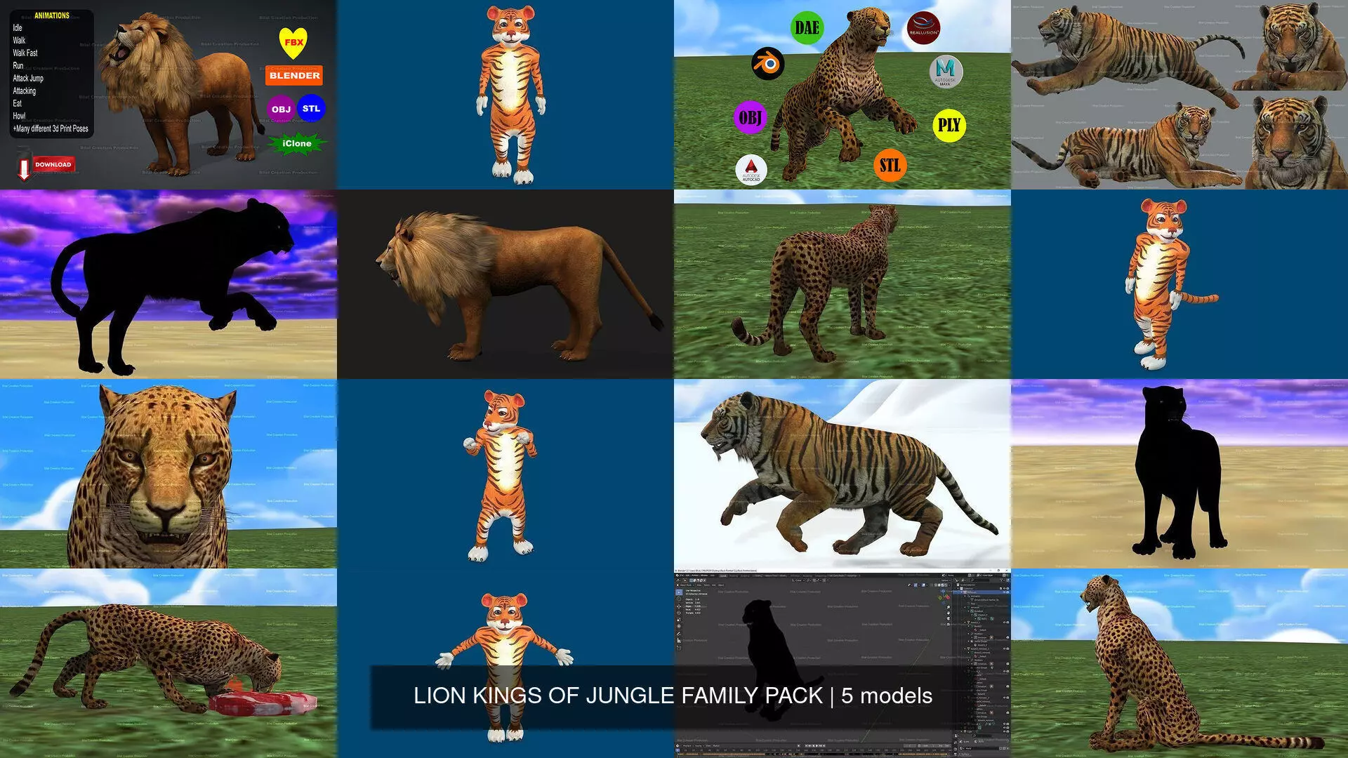 5 PACK OF LION FAMILY 3D Model Collection_0