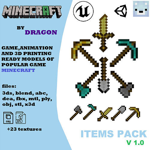 Minecraft items  Low-poly 3D model