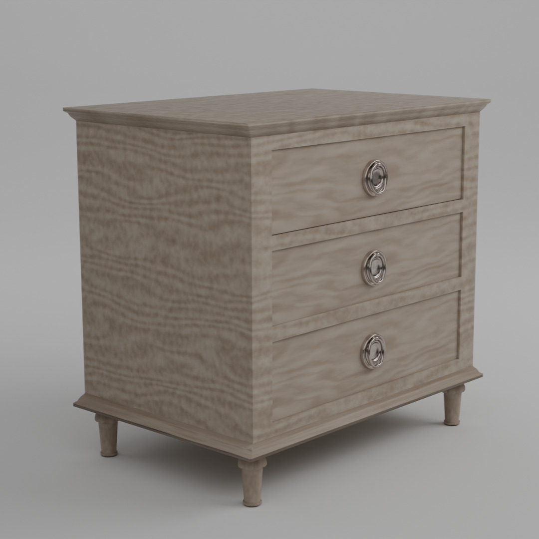 Light Brown 3-Drawer Wood Nightstand Table- Bedside Table 3D model_1
