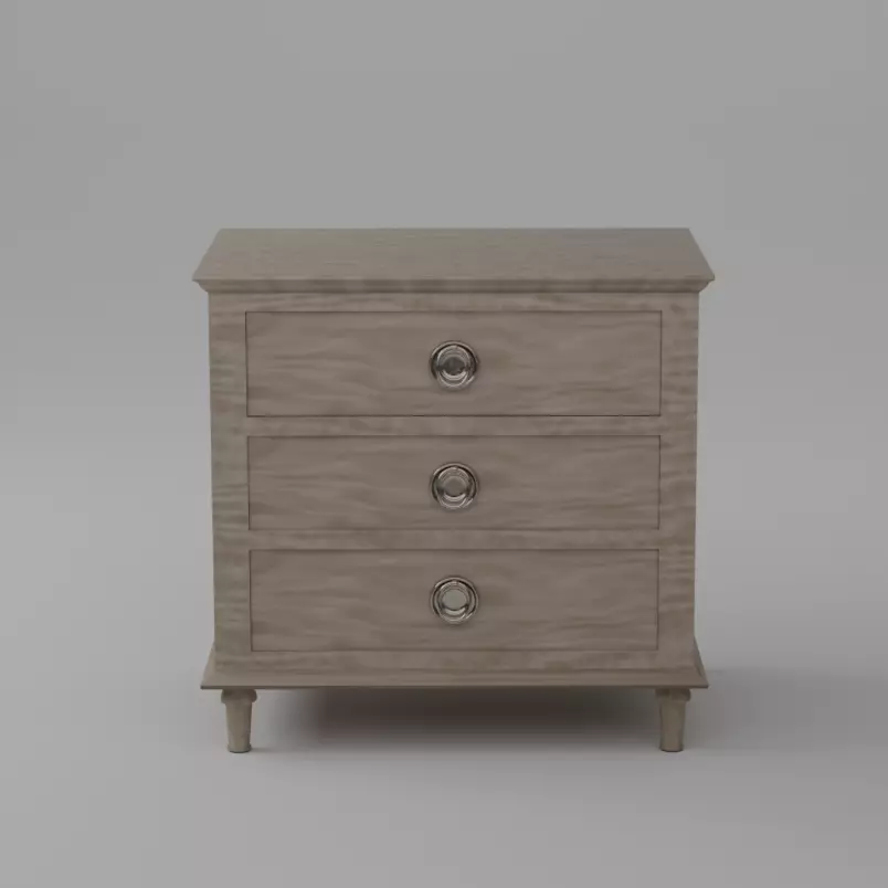 Light Brown 3-Drawer Wood Nightstand Table- Bedside Table 3D model_0