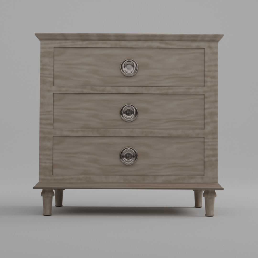Light Brown 3-Drawer Wood Nightstand Table- Bedside Table 3D model_2