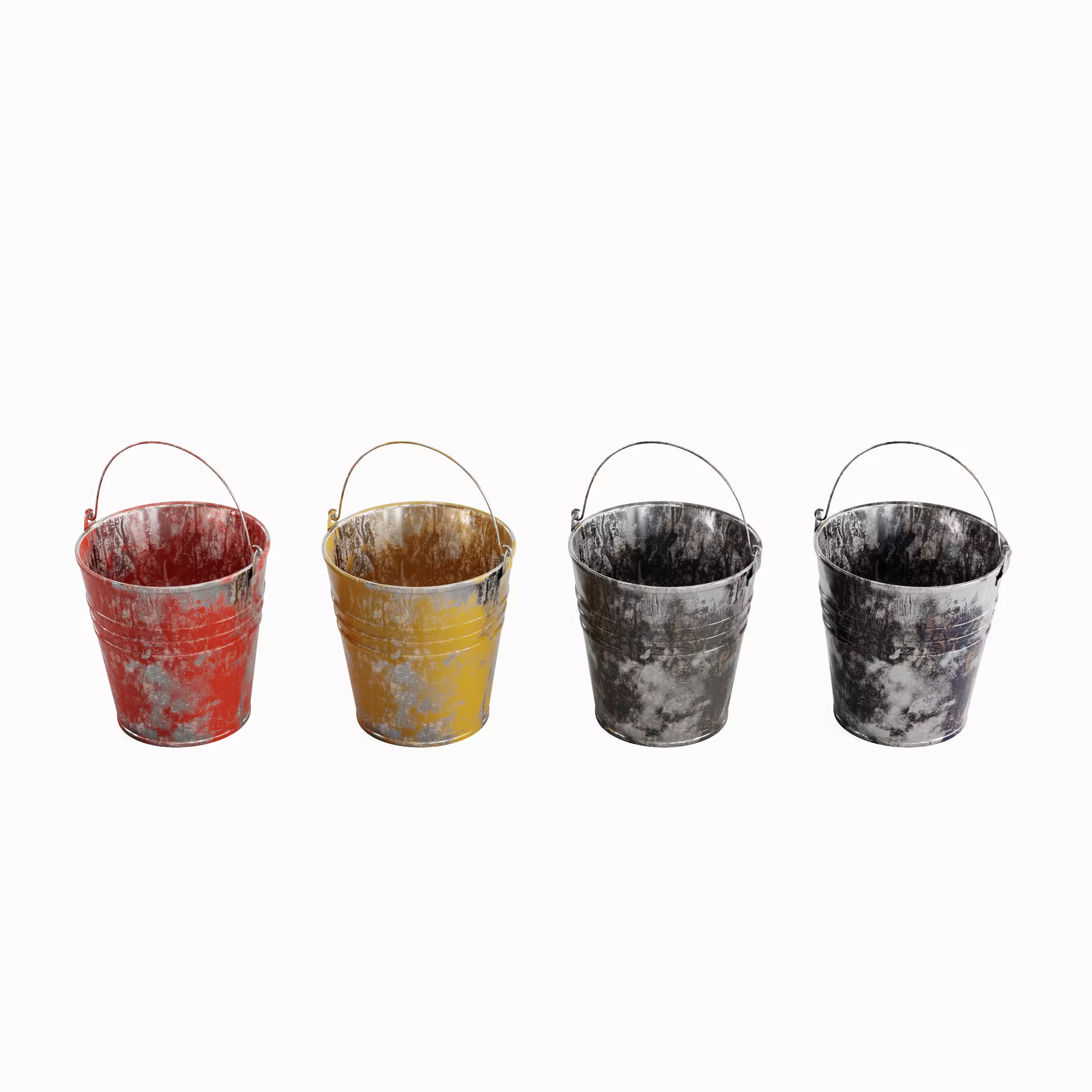 Painted Scrapped Steel Bucket Set  3D model_0