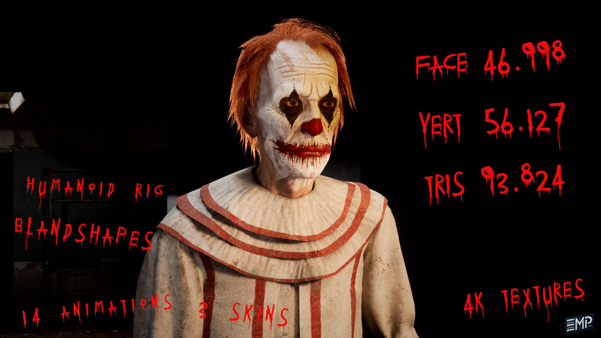 The Horror clown game character for Horror games Low-poly 3D model_2