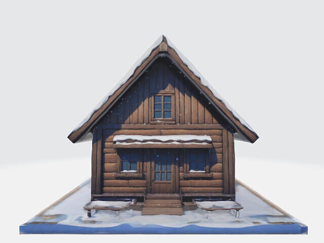 Snoowy wooden house Low-poly 3D model
