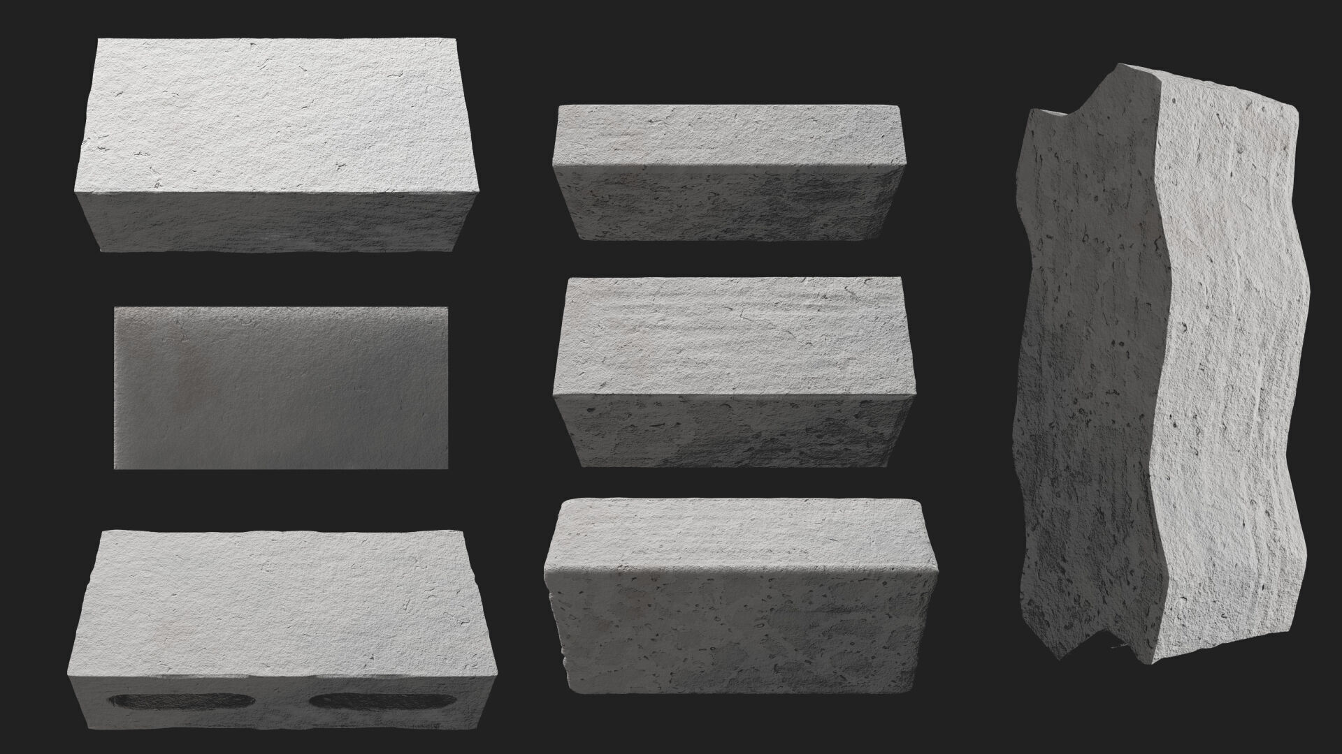 PACK 7 Concrete Blocks with Various Shapes  3D Model 3D model_3