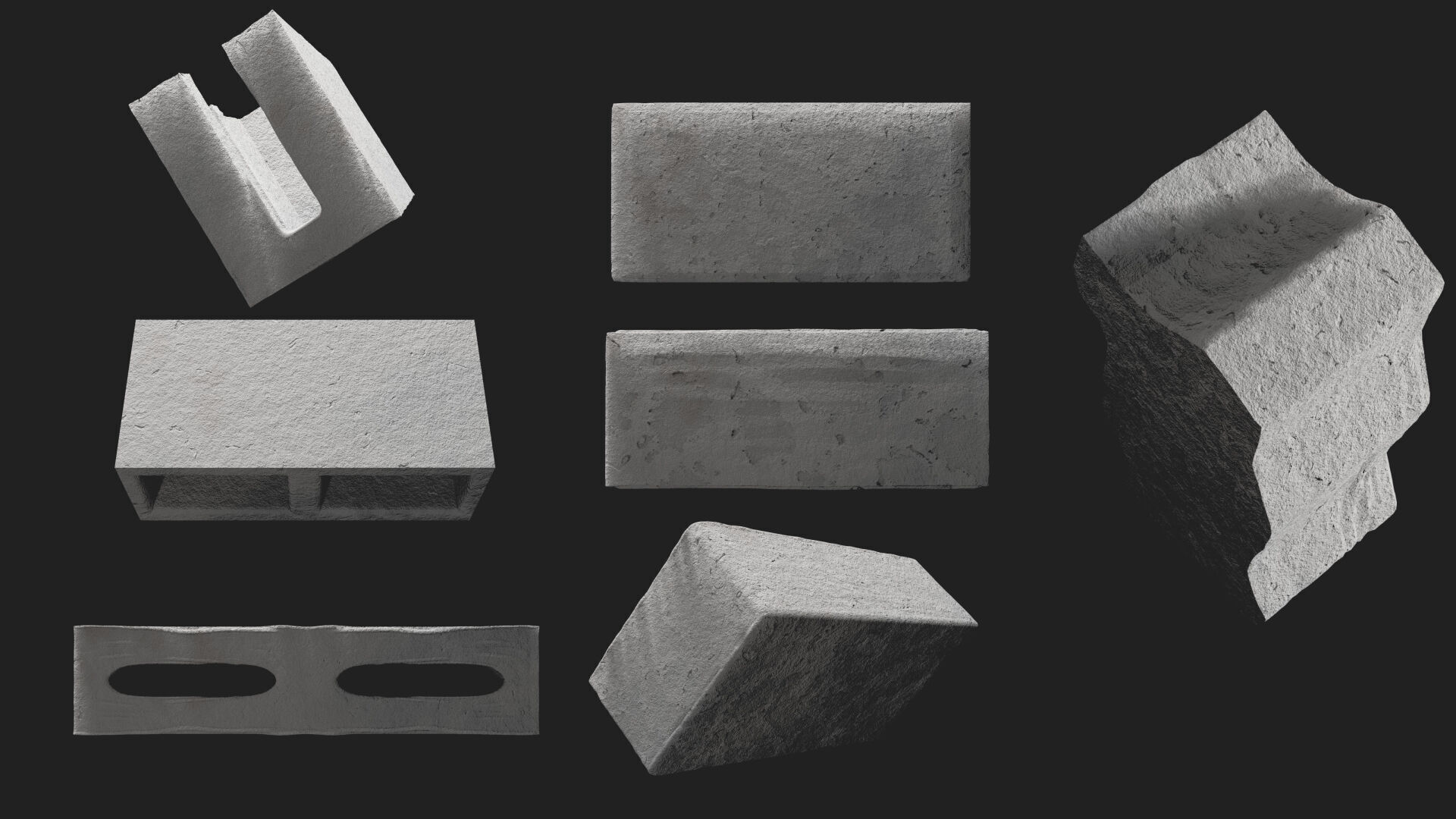 PACK 7 Concrete Blocks with Various Shapes  3D Model 3D model_2