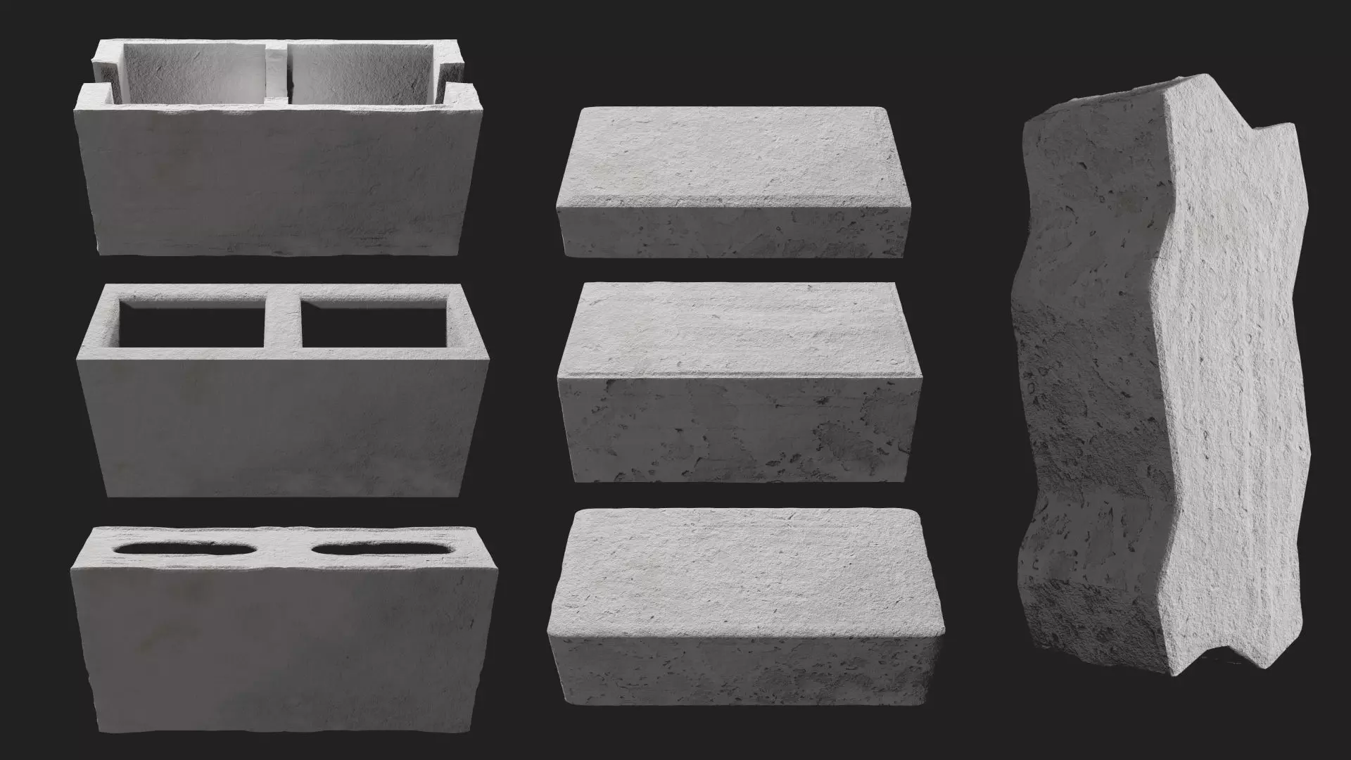 PACK 7 Concrete Blocks with Various Shapes  3D Model 3D model_0