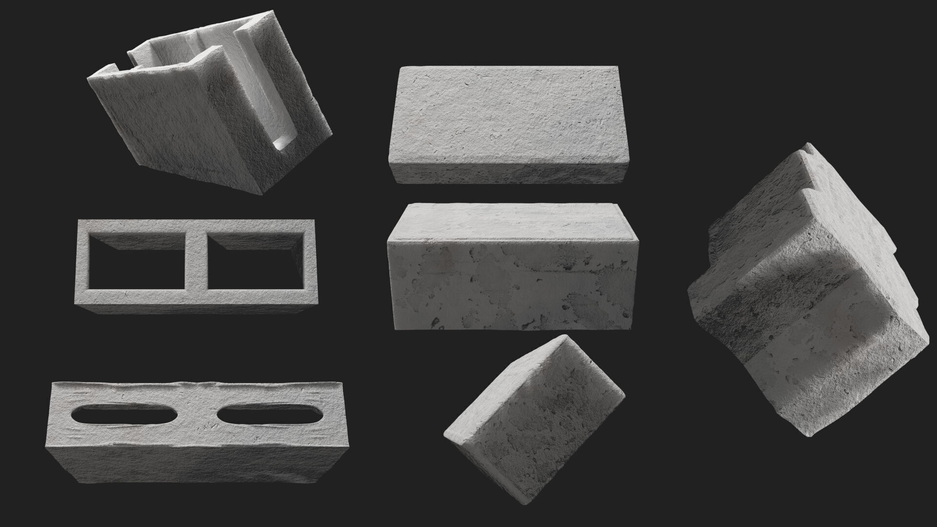 PACK 7 Concrete Blocks with Various Shapes  3D Model 3D model_1