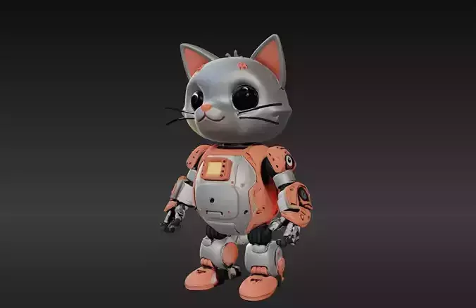 3D Model of Cute Robo Cat - Animated and Printable 3D model