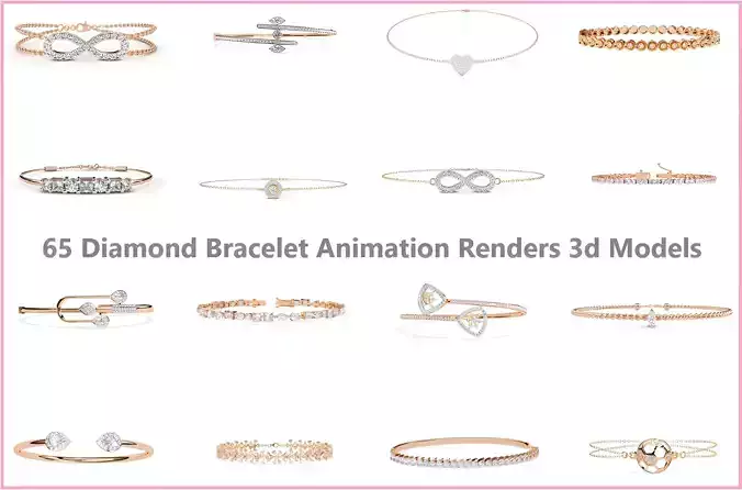 65 Diamond Bracelet animation renders 3dm stl details 3D Model Collection