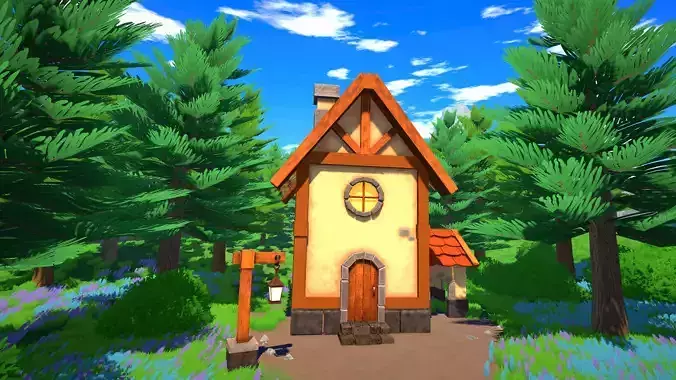 Stylized Medieval Cottage - house - landscape
