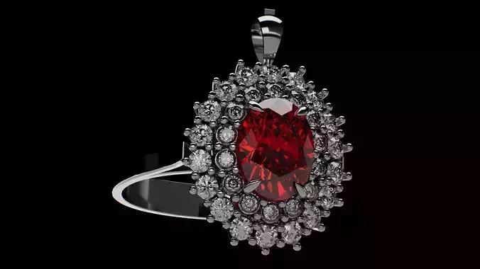 Red Diamond Halo Ring and Pendant 3D print model