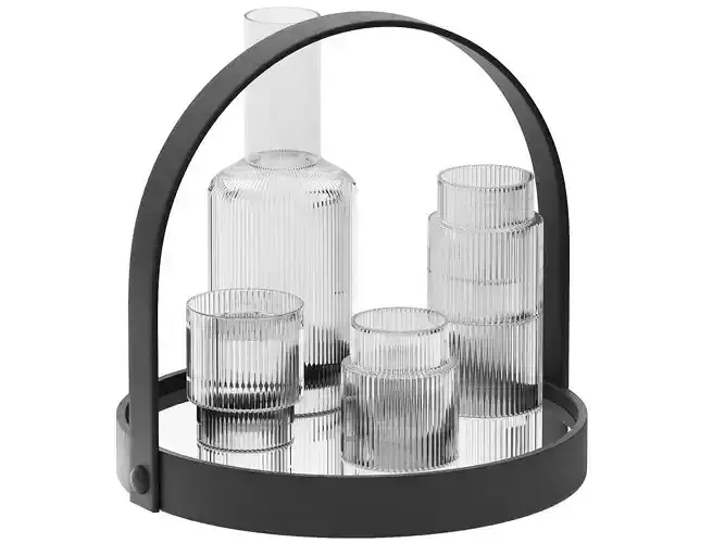 black round platform tray with ripple carafe water