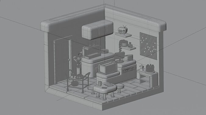 Cafe interior 3D model 2