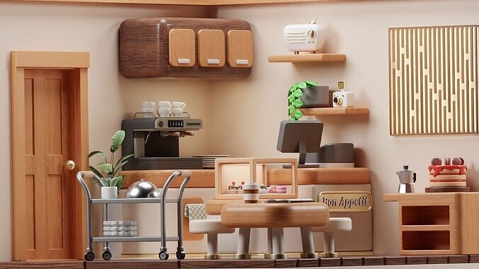 Cafe interior 3D model 7