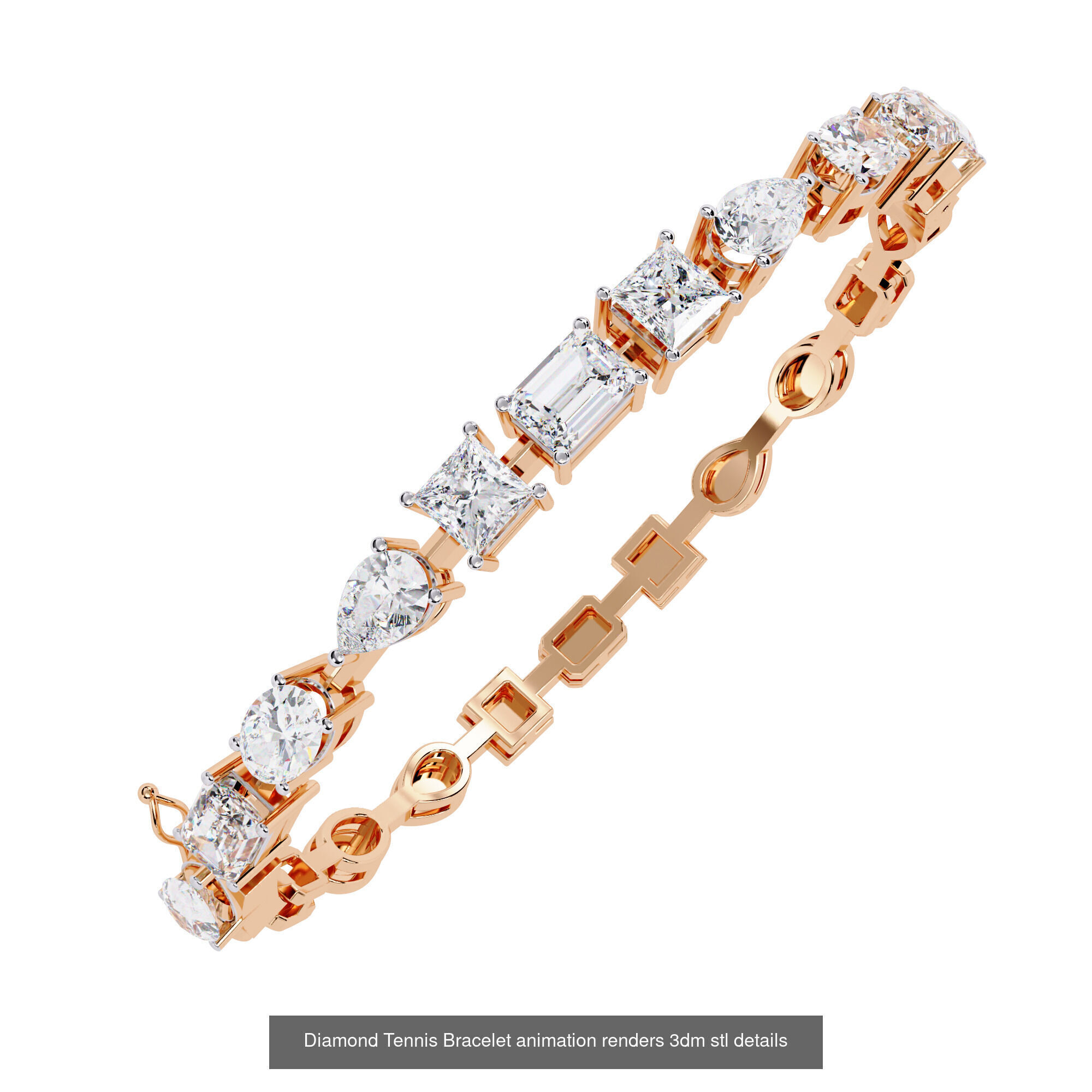 17 Diamond Tennis Bracelet animation renders 3dm stl details  3D Model Collection_11