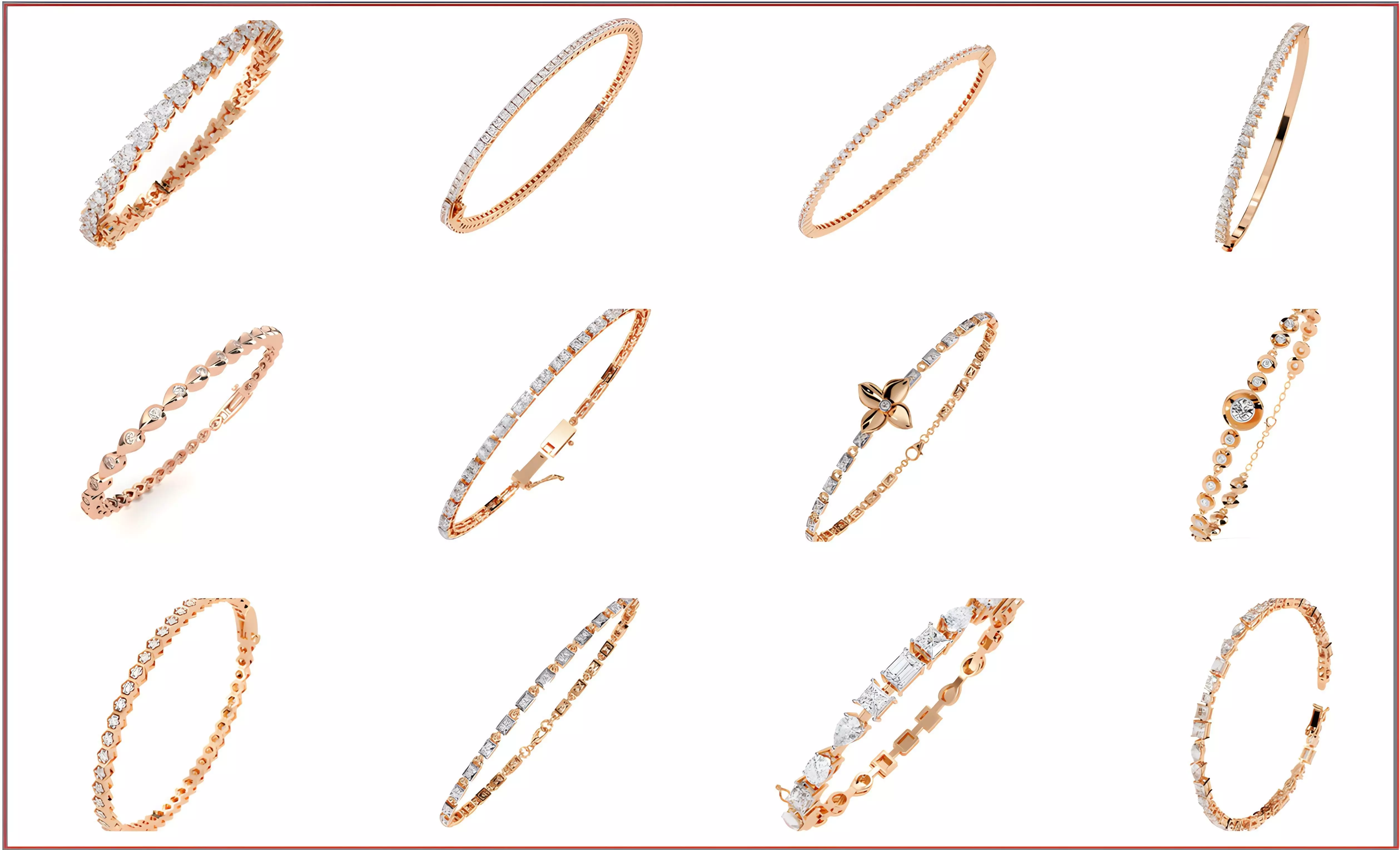 17 Diamond Tennis Bracelet animation renders 3dm stl details  3D Model Collection_0
