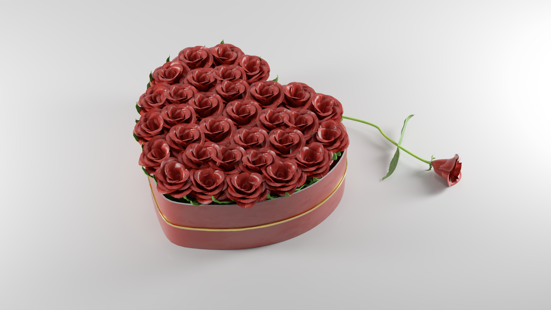 Valentine Day Heart-Shaped Rose Bouquet 3D Model Low-poly 3D model_4