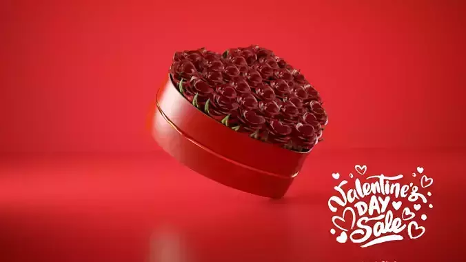 Valentine Day Heart-Shaped Rose Bouquet 3D Model Low-poly 3D model