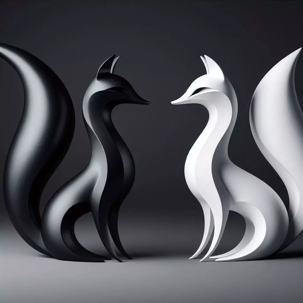 Minimalist Black White Fox Pair Sculpture 3D print model_0