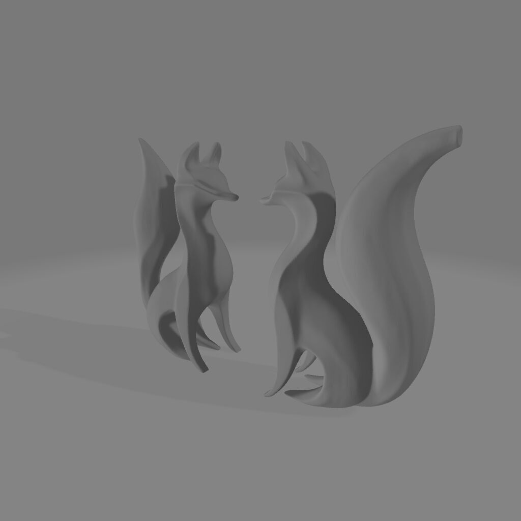 Minimalist Black White Fox Pair Sculpture 3D print model_2