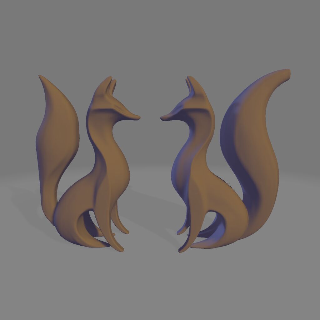 Minimalist Black White Fox Pair Sculpture 3D print model_1