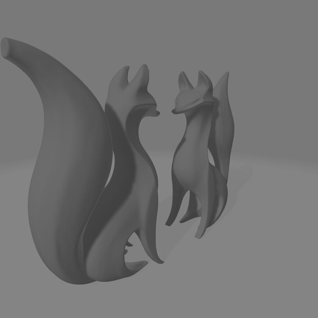 Minimalist Black White Fox Pair Sculpture 3D print model_3