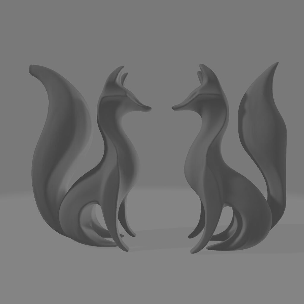 Minimalist Black White Fox Pair Sculpture 3D print model_4