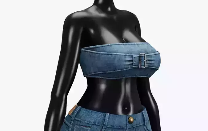 Womens Denim Cropped - 5 Colors Low-poly 3D model