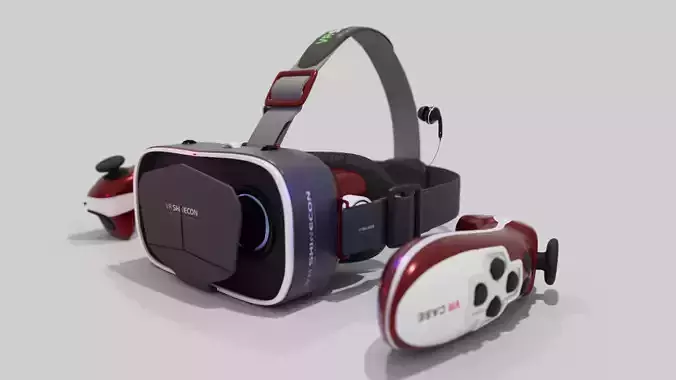 3D VR HEADSET WITH CONTROLLER Low-poly 3D model 3D VR HEADSET WITH CONTROLLER Low-poly 3D model