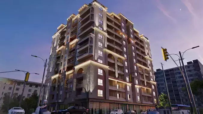 Modern Mediterranean-Style Residential Building 3D Model 3D model