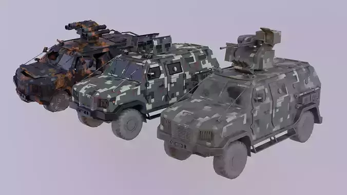 Kozak Ukrainian Military Vehicle IMV with 5 weapon loadouts Low-poly 3D model