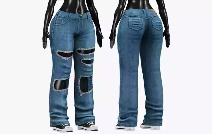 Womens Denim Pants - 5 Colors Low-poly 3D model