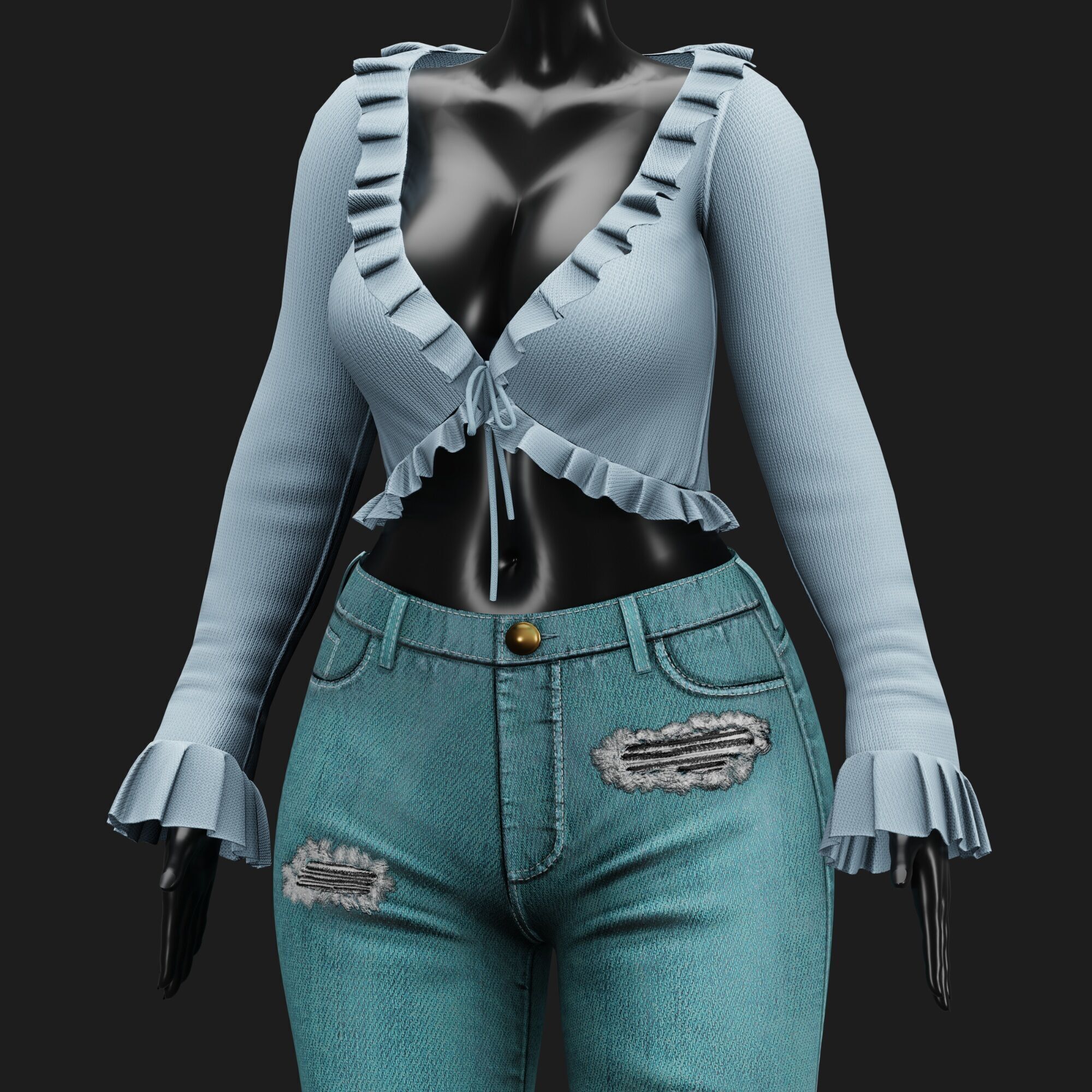 Womens Y2K 2000s Set - Pants and Blouse Low-poly 3D model_13