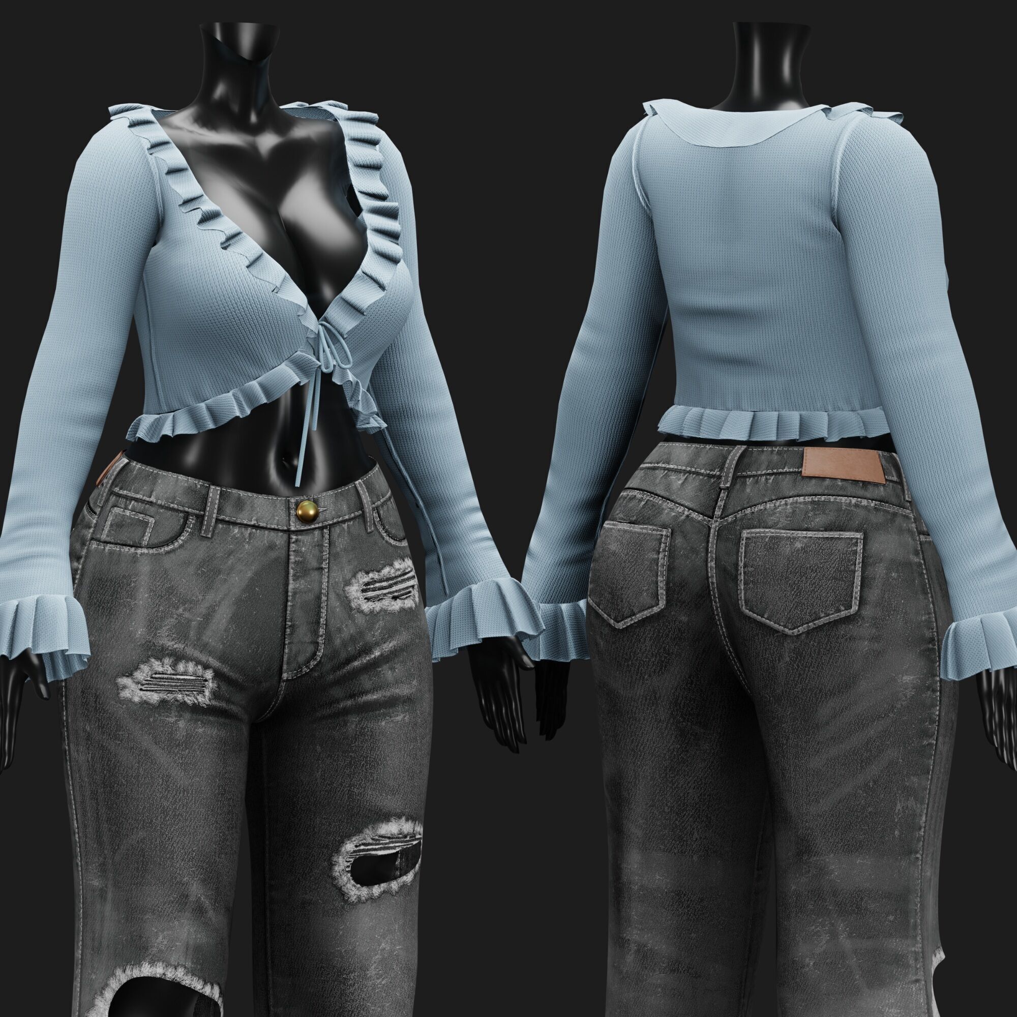 Womens Y2K 2000s Set - Pants and Blouse Low-poly 3D model_12