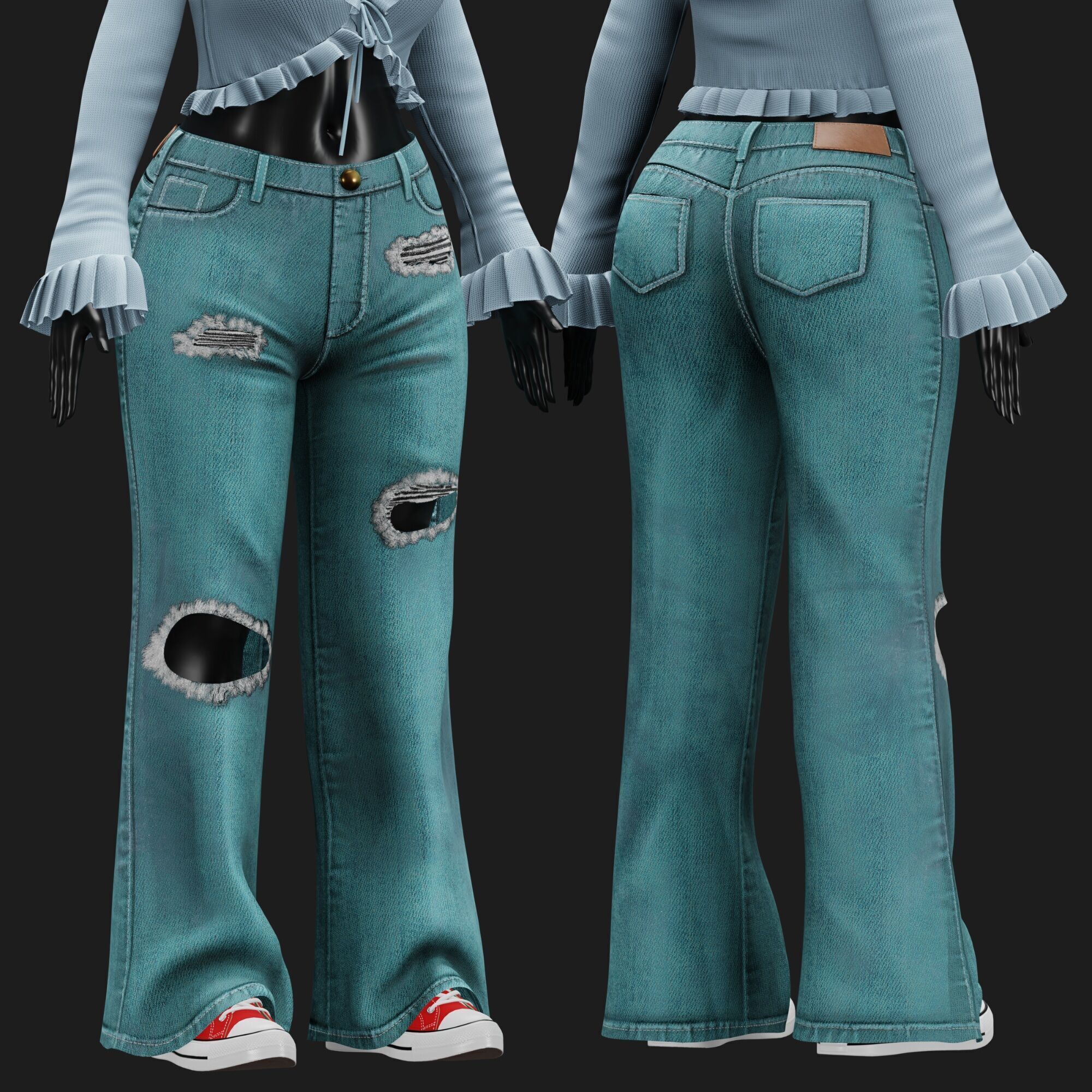 Womens Y2K 2000s Set - Pants and Blouse Low-poly 3D model_3