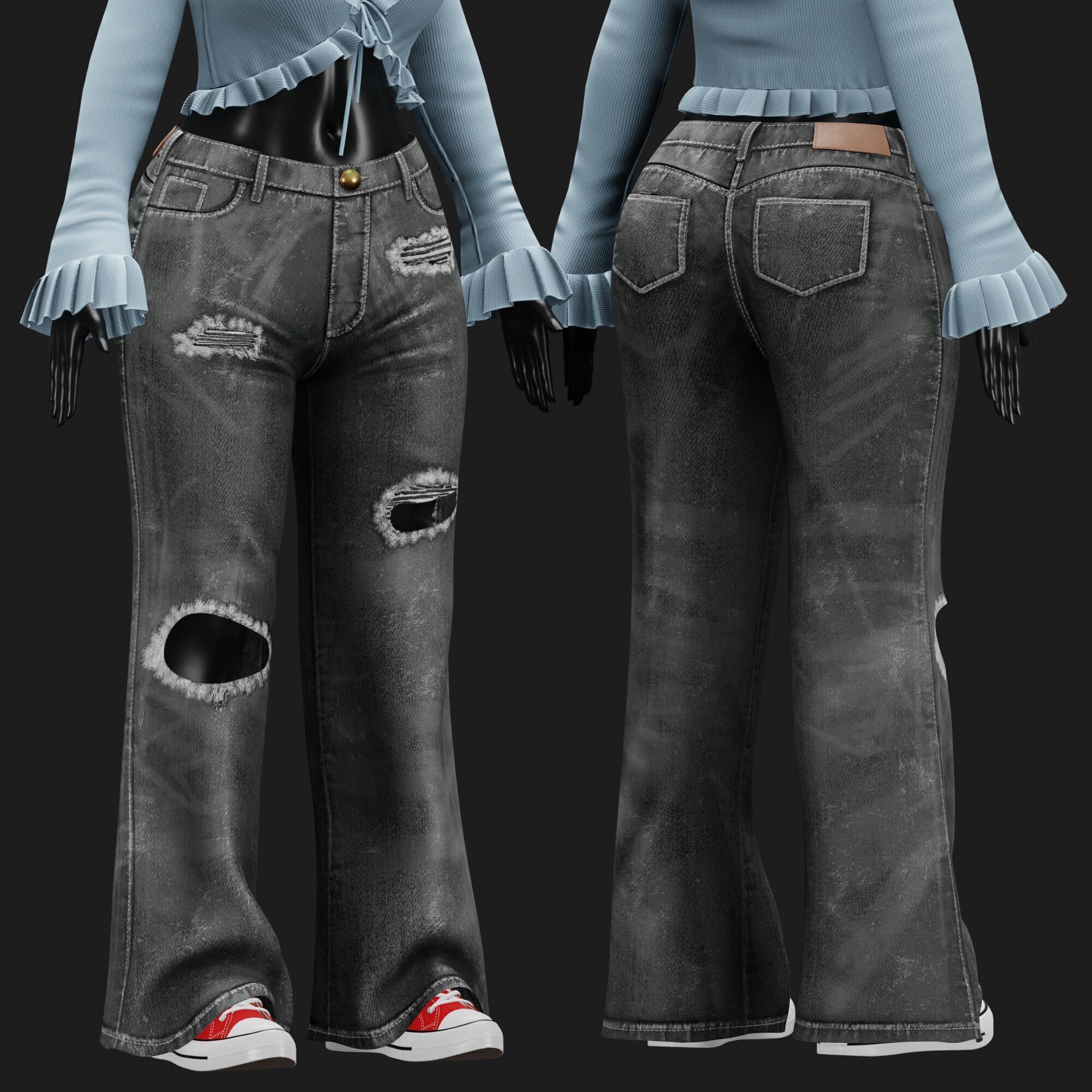 Womens Y2K 2000s Set - Pants and Blouse Low-poly 3D model_4